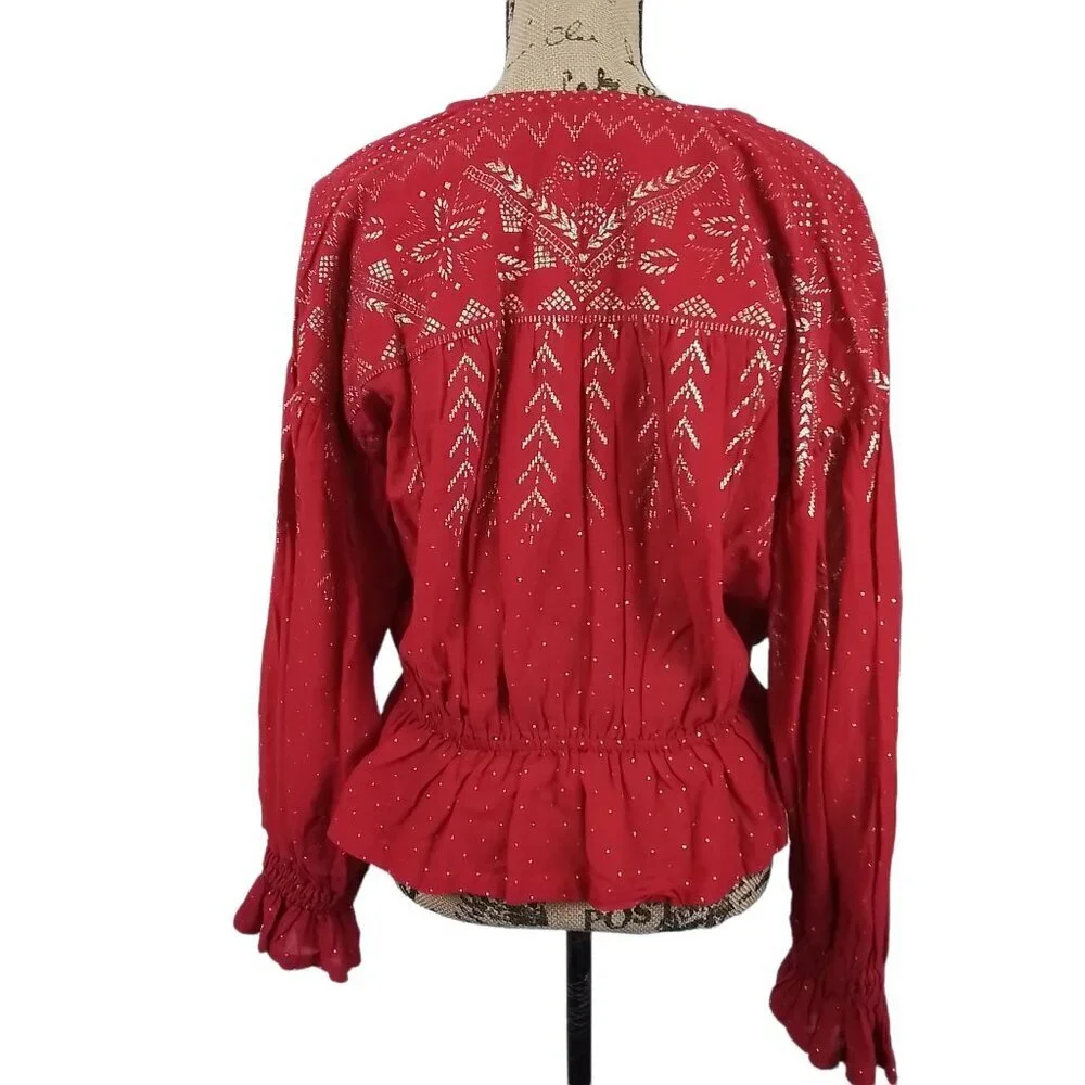 Free People Counting Stars Balloon‎ Sleeve Peasant Blouse Size XS